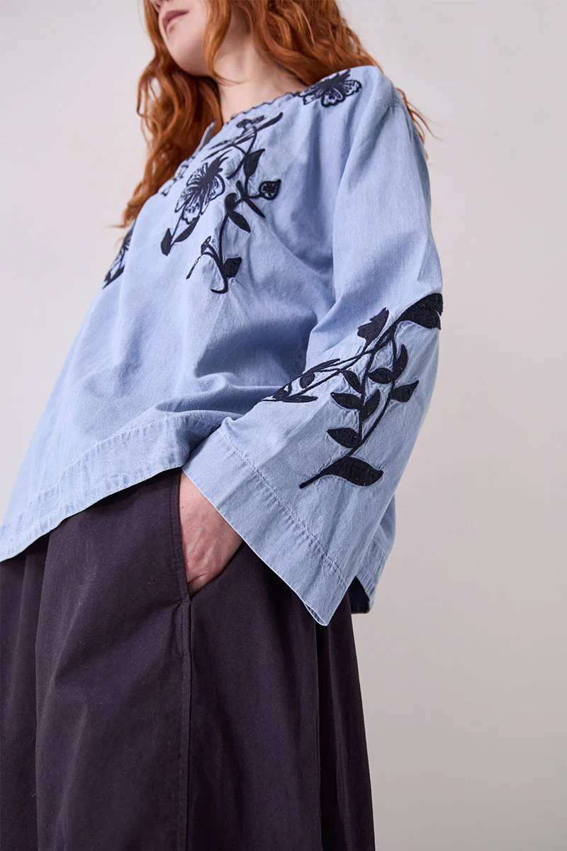 Andie Embroidered Denim Top - Image 5