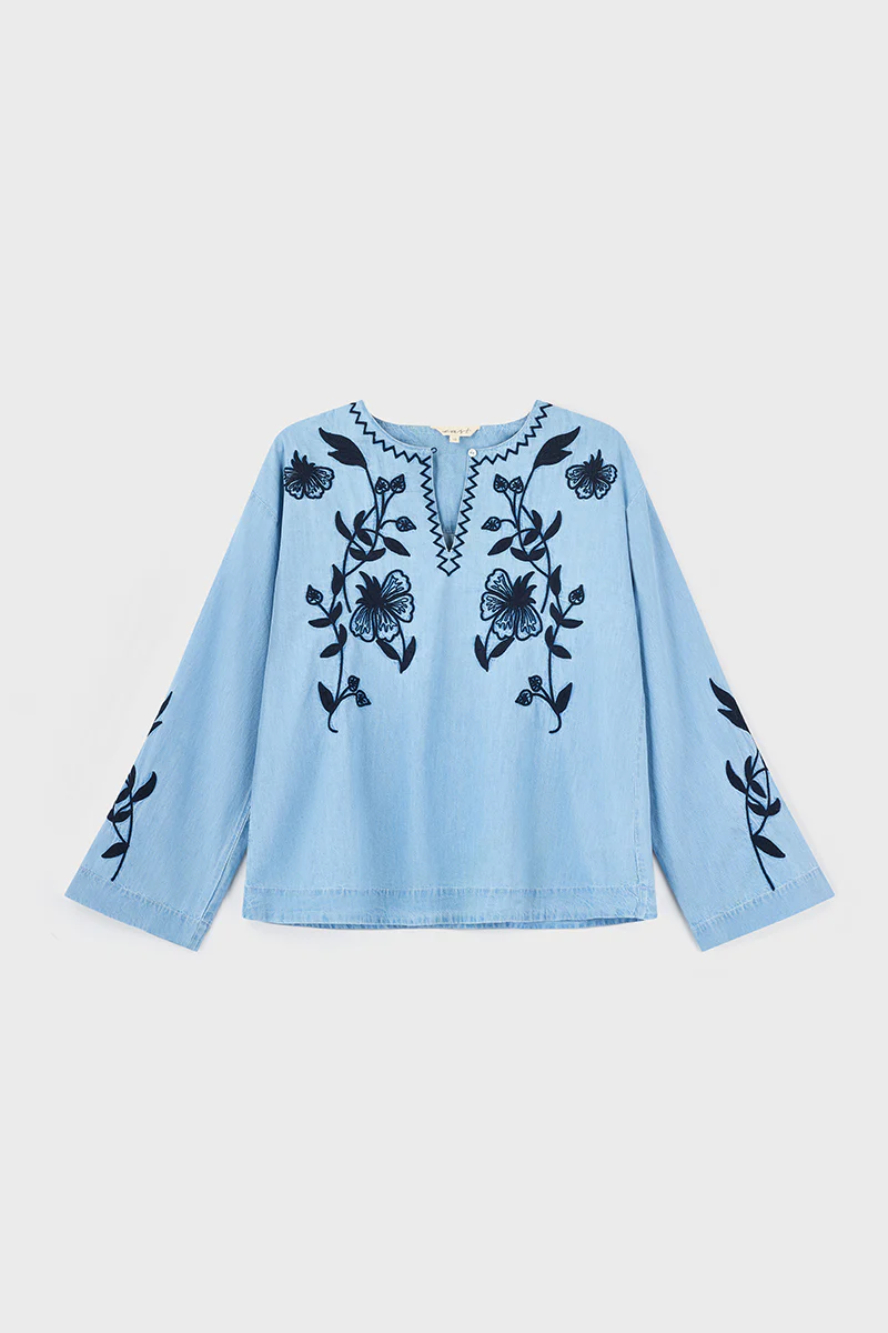 Andie Embroidered Denim Top - Image 6