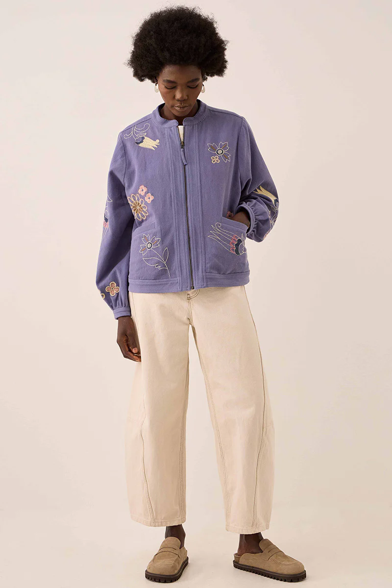 Anyar Botanical Embroidered Cotton Twill Jacket - Image 3