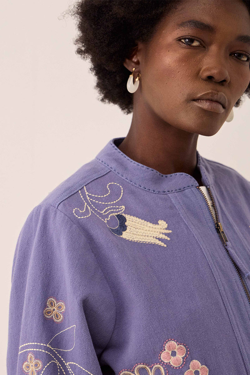 Anyar Botanical Embroidered Cotton Twill Jacket - Image 4