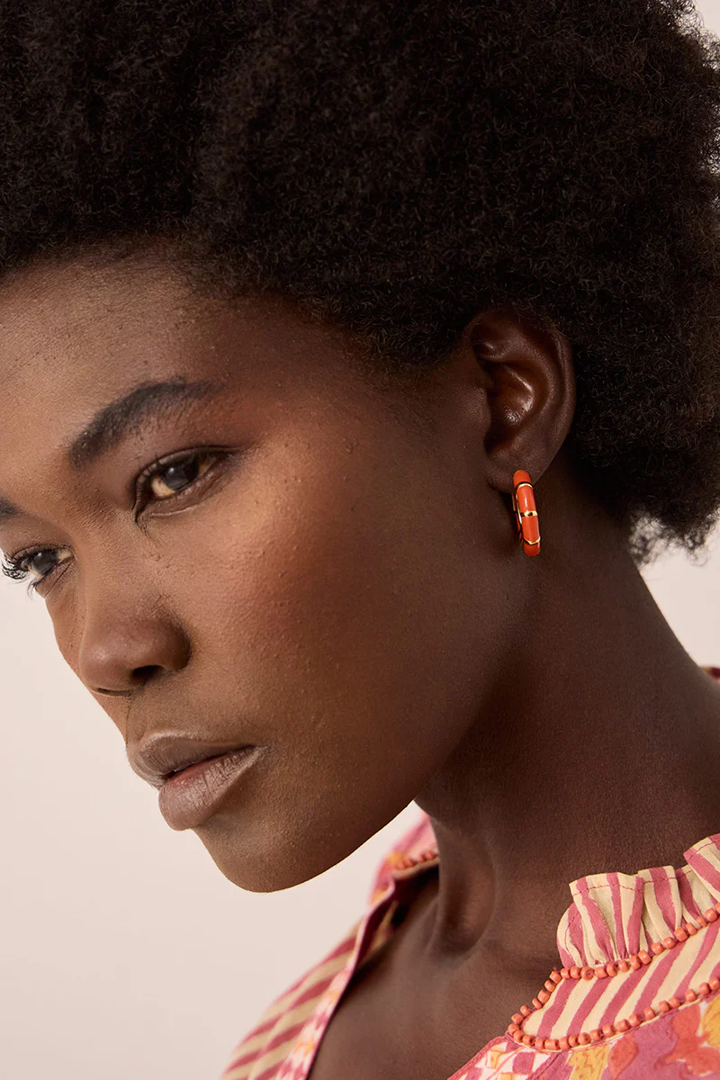 Orange Enamel Gold-Plated Hoop Earrings - Image 3
