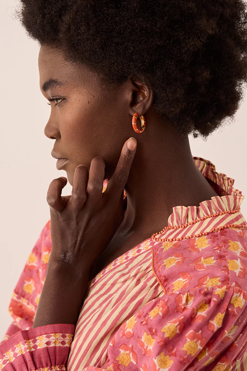 Orange Enamel Gold-Plated Hoop Earrings - Image 4