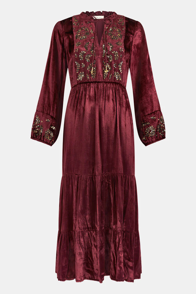 Brogan Velvet Embroidered Berry Dress - Image 4