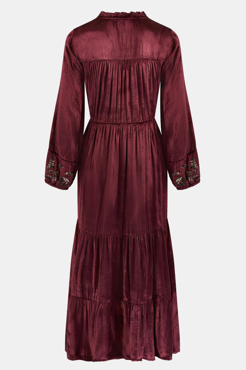Brogan Velvet Embroidered Berry Dress - Image 5