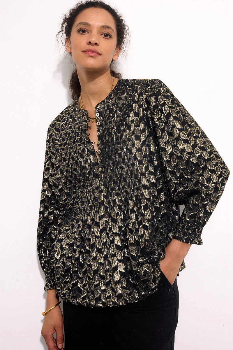 Caryl Champagne Lurex Pintuck Blouse - Image 4