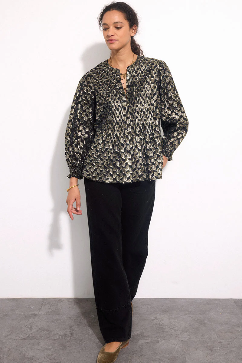 Caryl Champagne Lurex Pintuck Blouse - Image 5
