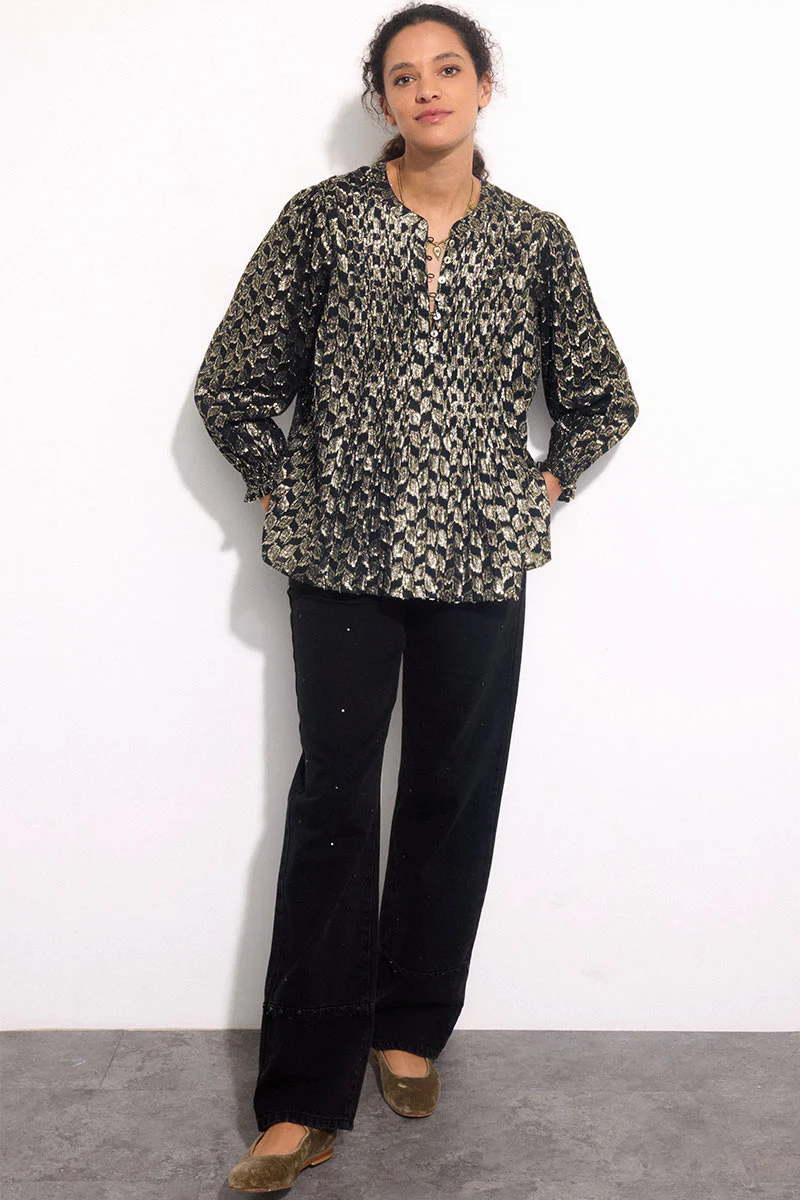 Caryl Champagne Lurex Pintuck Blouse - Image 6