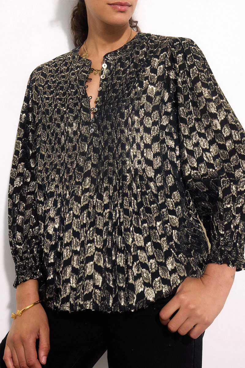 Caryl Champagne Lurex Pintuck Blouse - Image 7