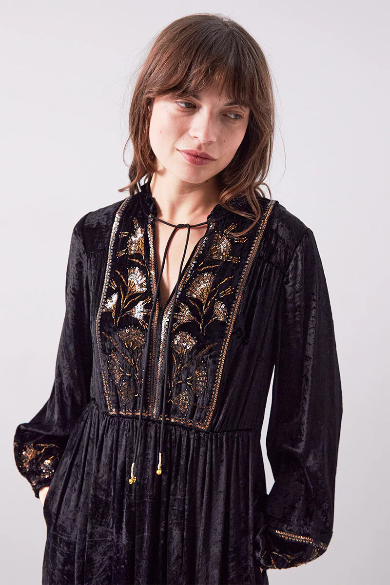 Ciara Velvet Embroidered Dress - Image 3