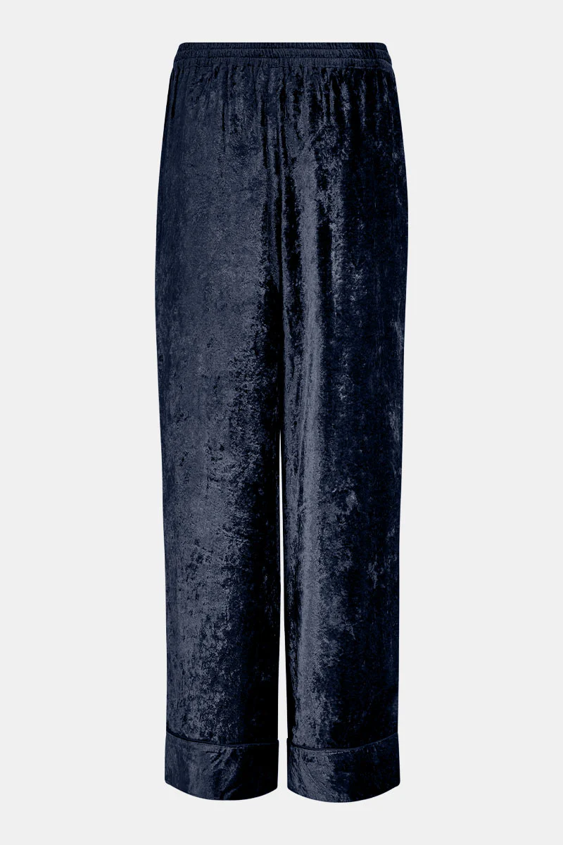 Delphine Navy Velvet Wide Leg Trousers - Image 3