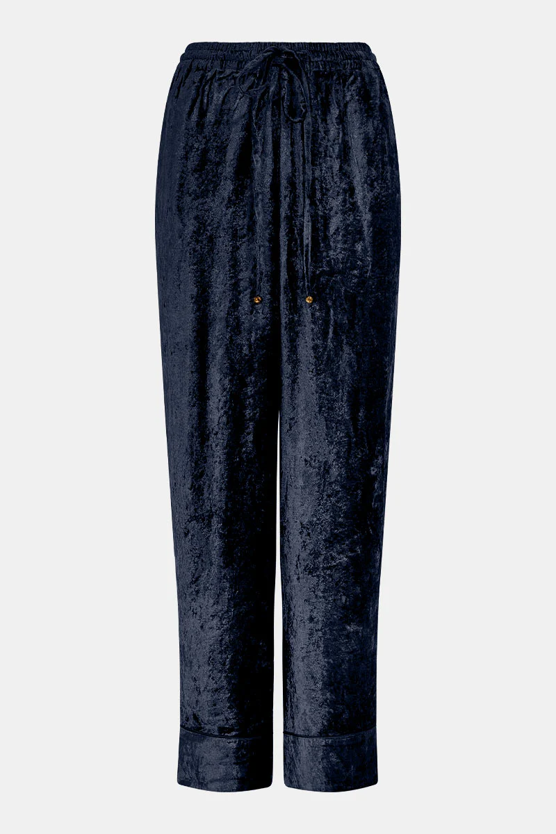 Delphine Navy Velvet Wide Leg Trousers - Image 4