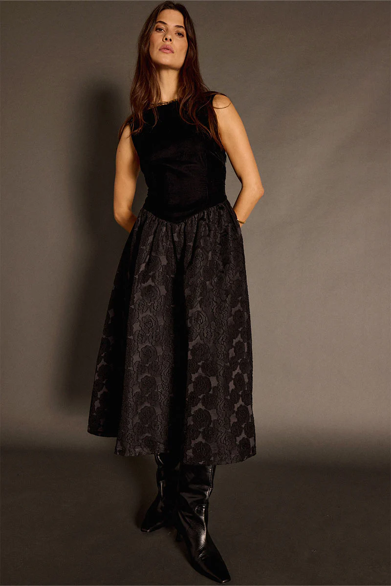 Dillys Black Velvet Cloqué Dress - Image 4