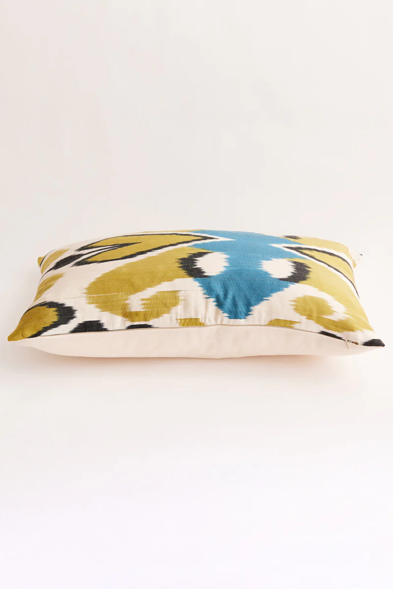 Ikat Green Silk Woven Cushion Cover - Image 3