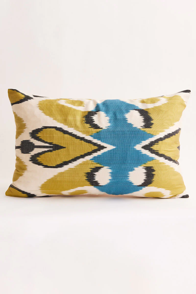 Ikat Green Silk Woven Cushion Cover - Image 4