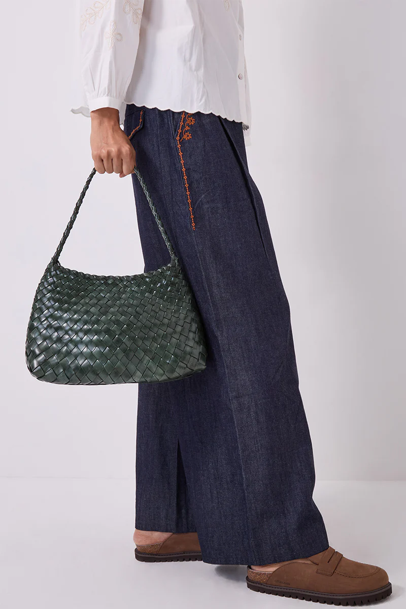 Selina Woven Leather Shoulder Bag Green - Image 3
