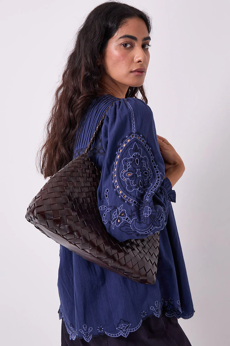 Selina Woven Leather Bag Espresso - Image 4