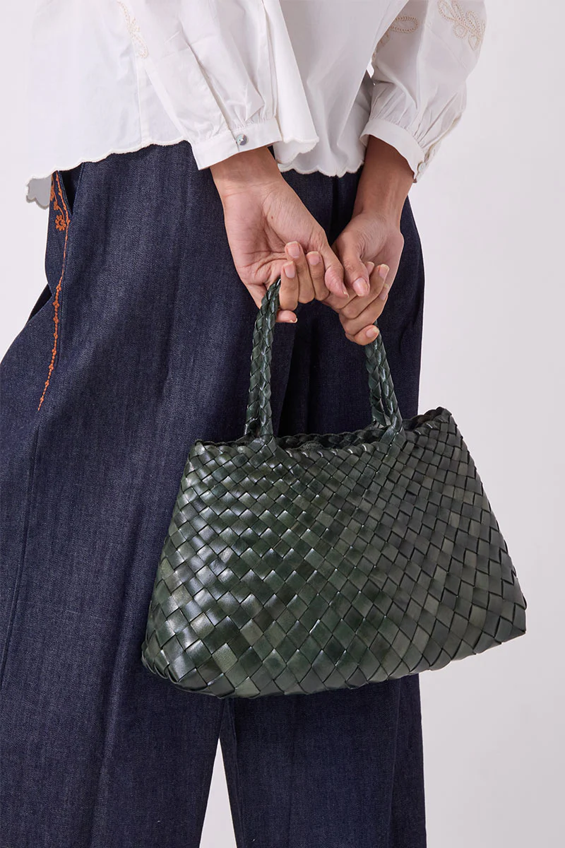 Selina Woven Leather Bag Green - Image 3