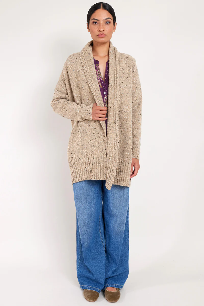 Stone Donegal Merino Wool Cardigan - Image 3